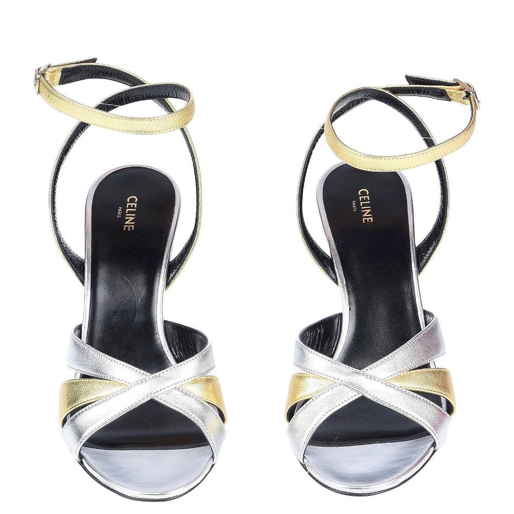 CELINE Leather Metallic Strappy Sandals Size 36.5